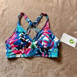 NEXT Colourful Racerback Sports Bra Bikini w Tropical Leaf Print - Size 32 B/C